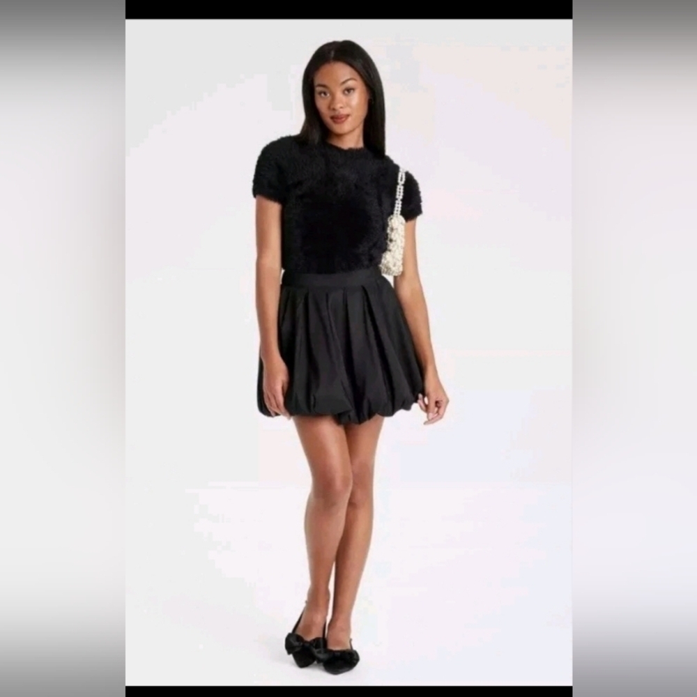 A New Day Women's Bubble Hem Mini Skirt Midweight Woven A-Line Black